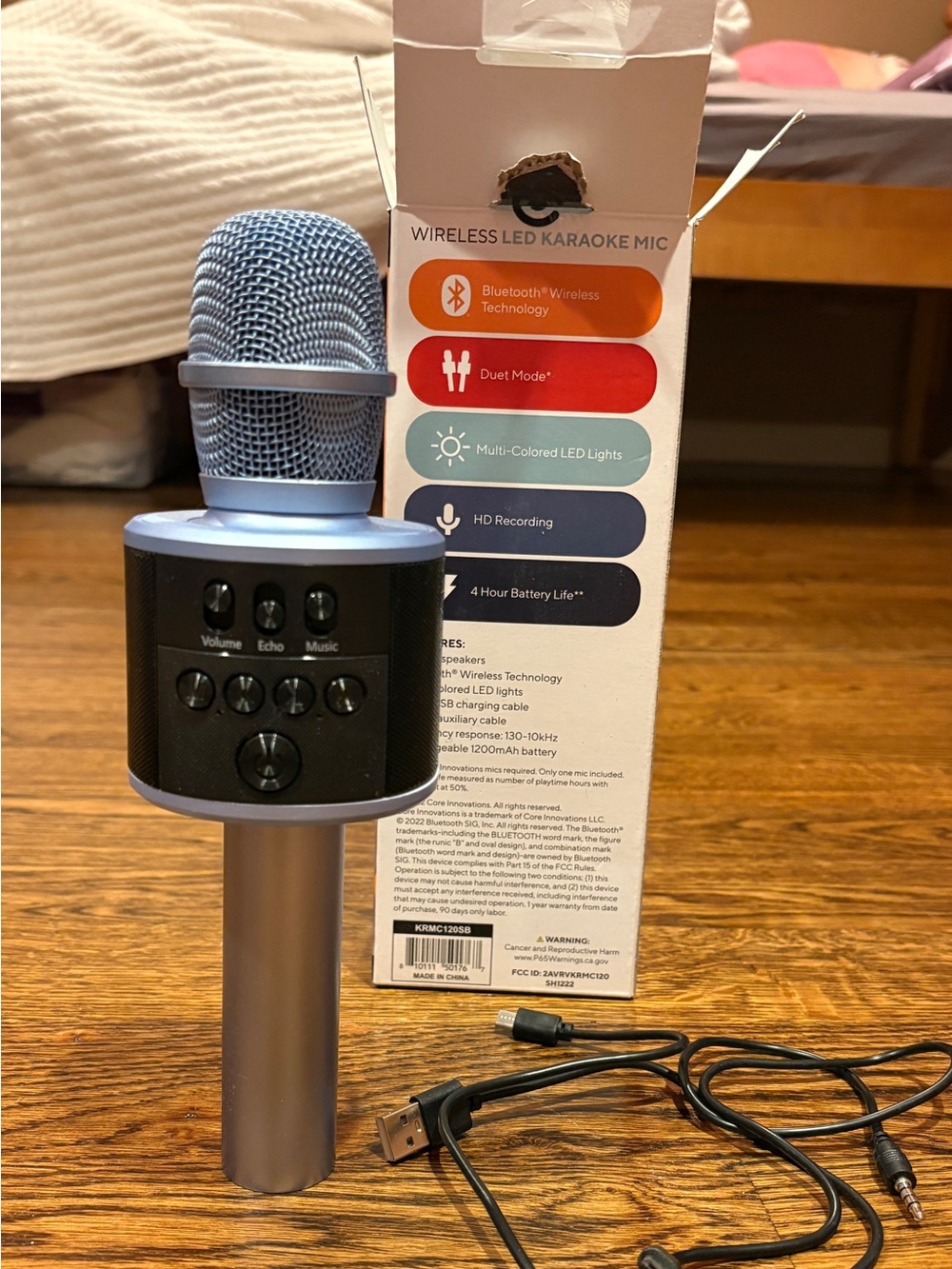 Wireless Bluetooth Karaoke Microphone in Light Blue with Built-In Speaker